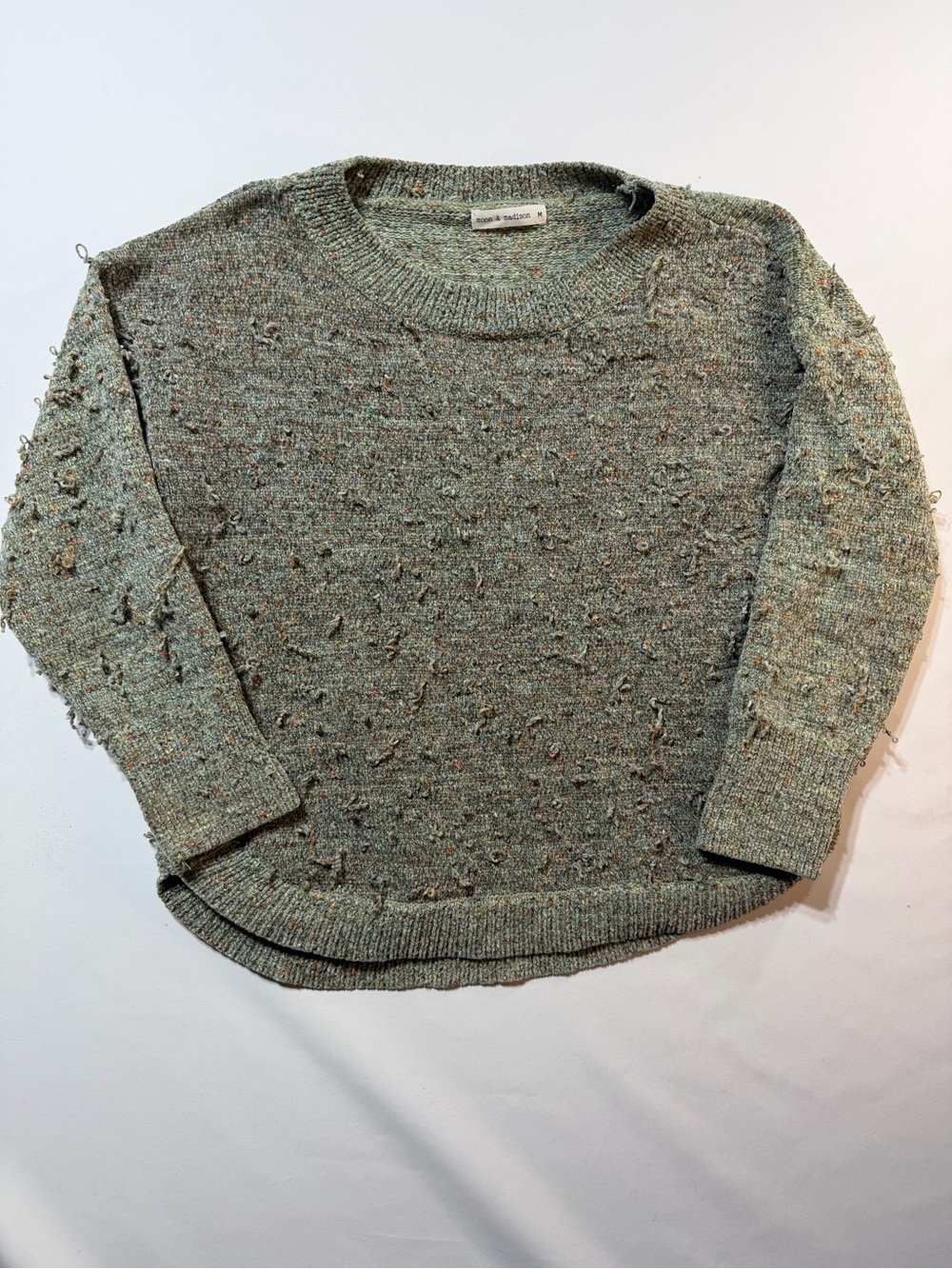 Moon & Madison M Sage Green Flecked Bouclé Sweater Textured Cozy Cottagecore
